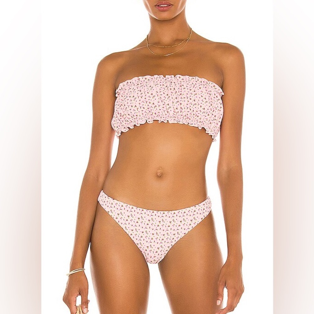 Something Navy Blossom Bandeau Bikini Set in Pink - Size Medium